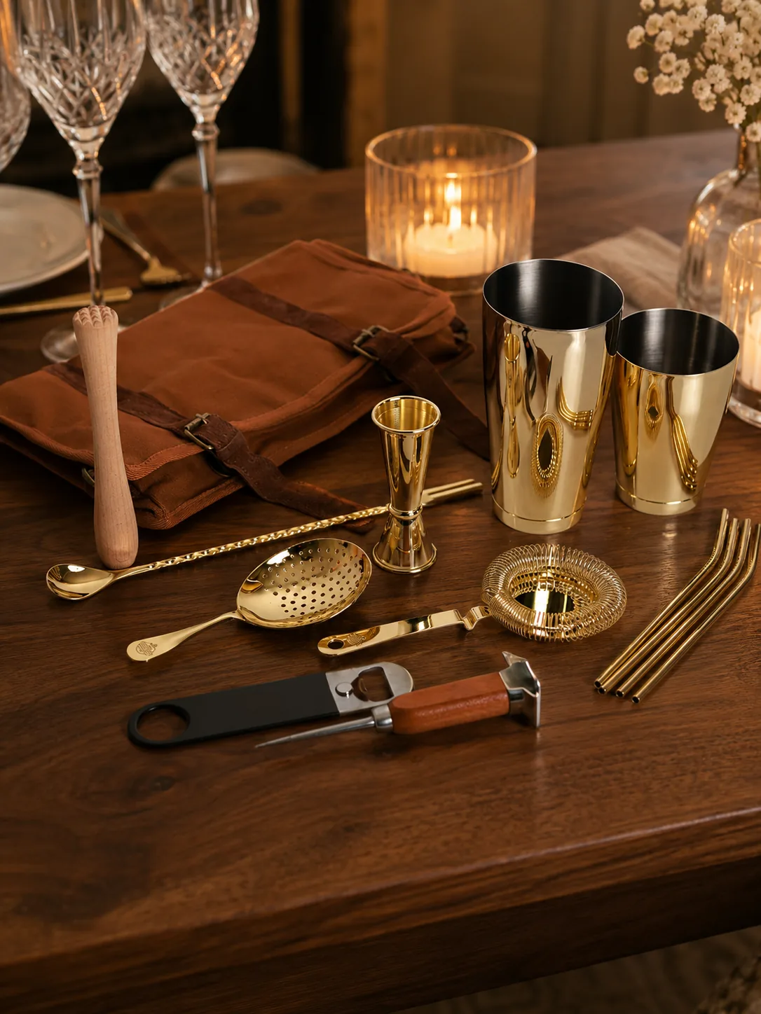 Rose et Bouchon | Bartender Roll Complete Gold – Outils cocktail premium — produit
