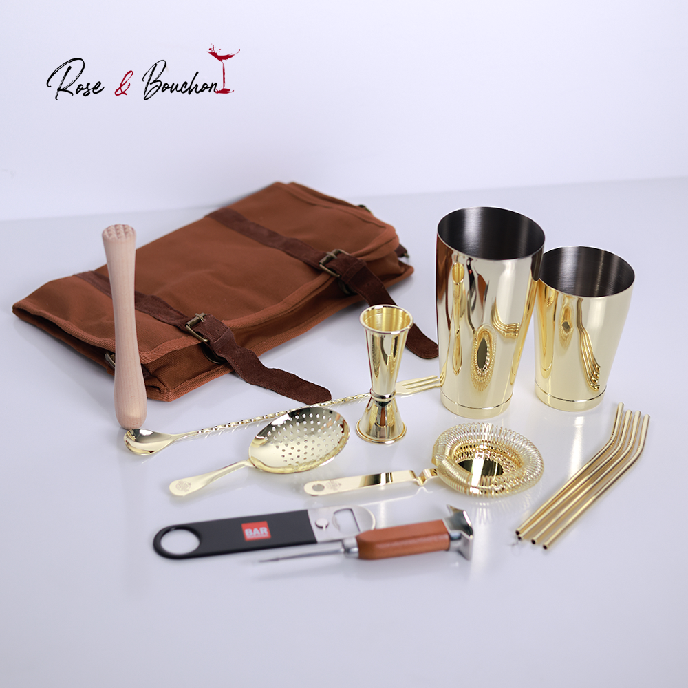 Bartender Roll Complete Gold en cuir velours - Vue 2