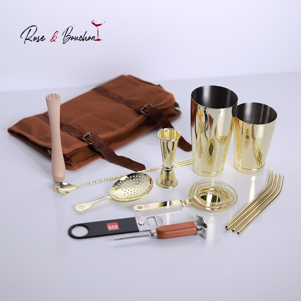 Bartender Roll Complete Gold en cuir velours