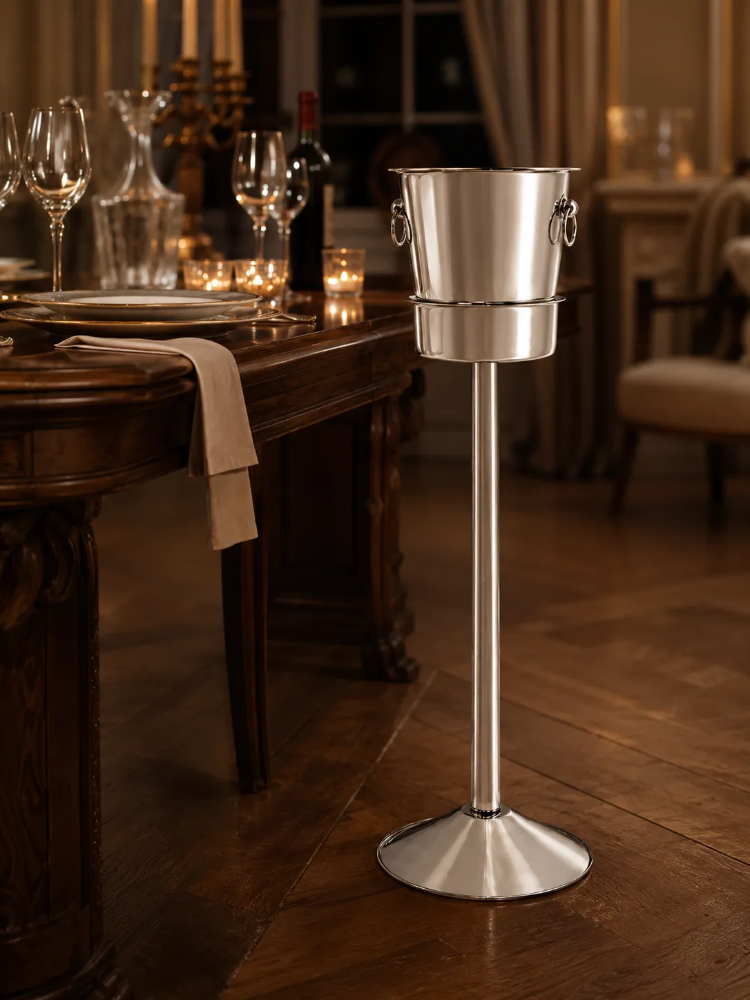 Rose et Bouchon | Seau à glace inox sur support – Service raffiné pour bouteilles — produit
