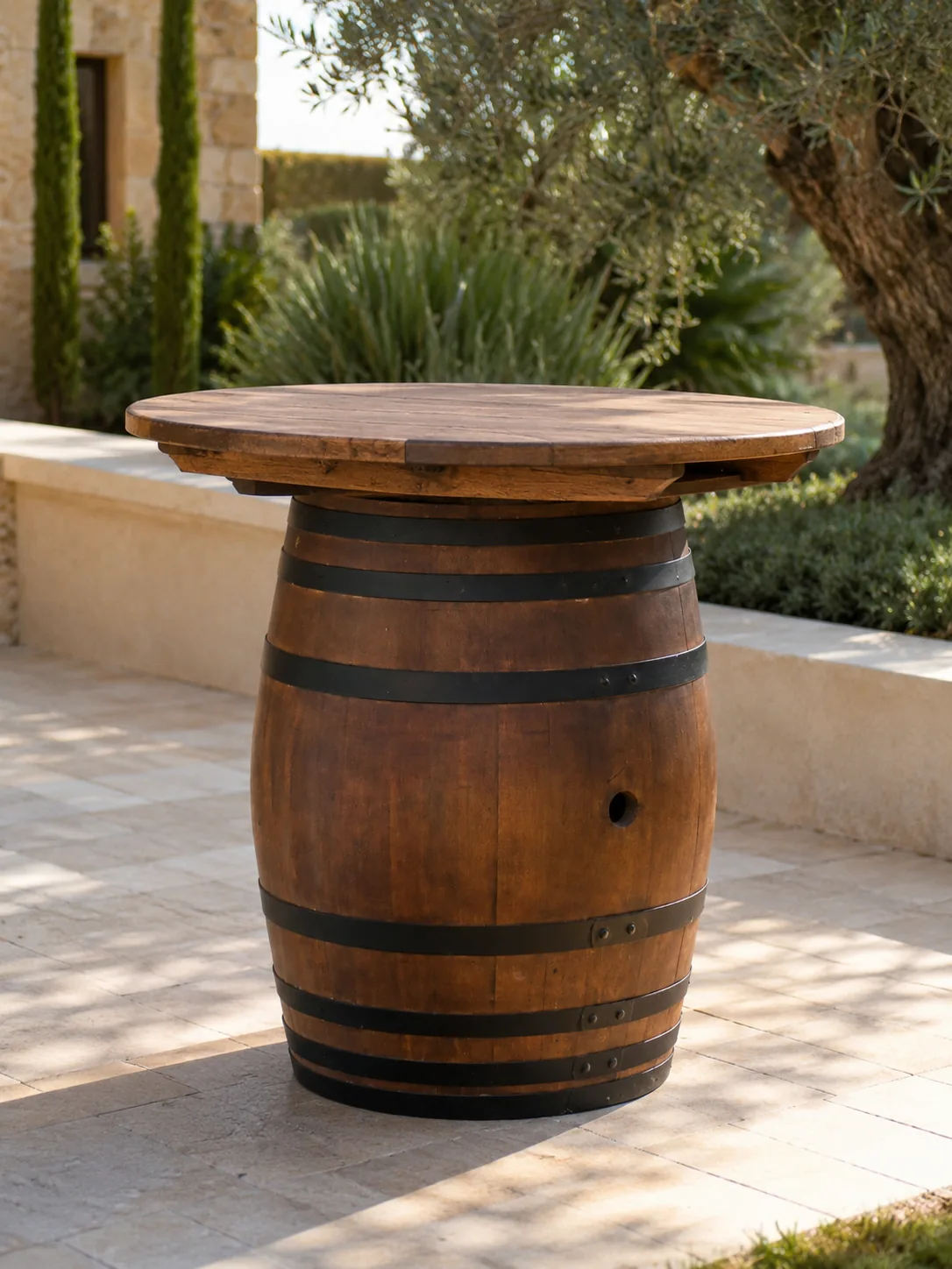 Rose et Bouchon | Table haute tonneau bar bois – Ambiance intemporelle — produit